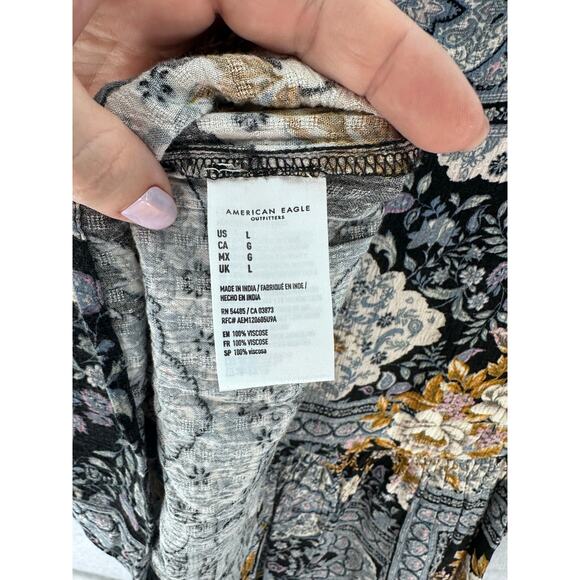 American Eagle Women's sz L BOHO Flowy Sleeveless Tank Top Buttons Floral - Picture 5 of 8